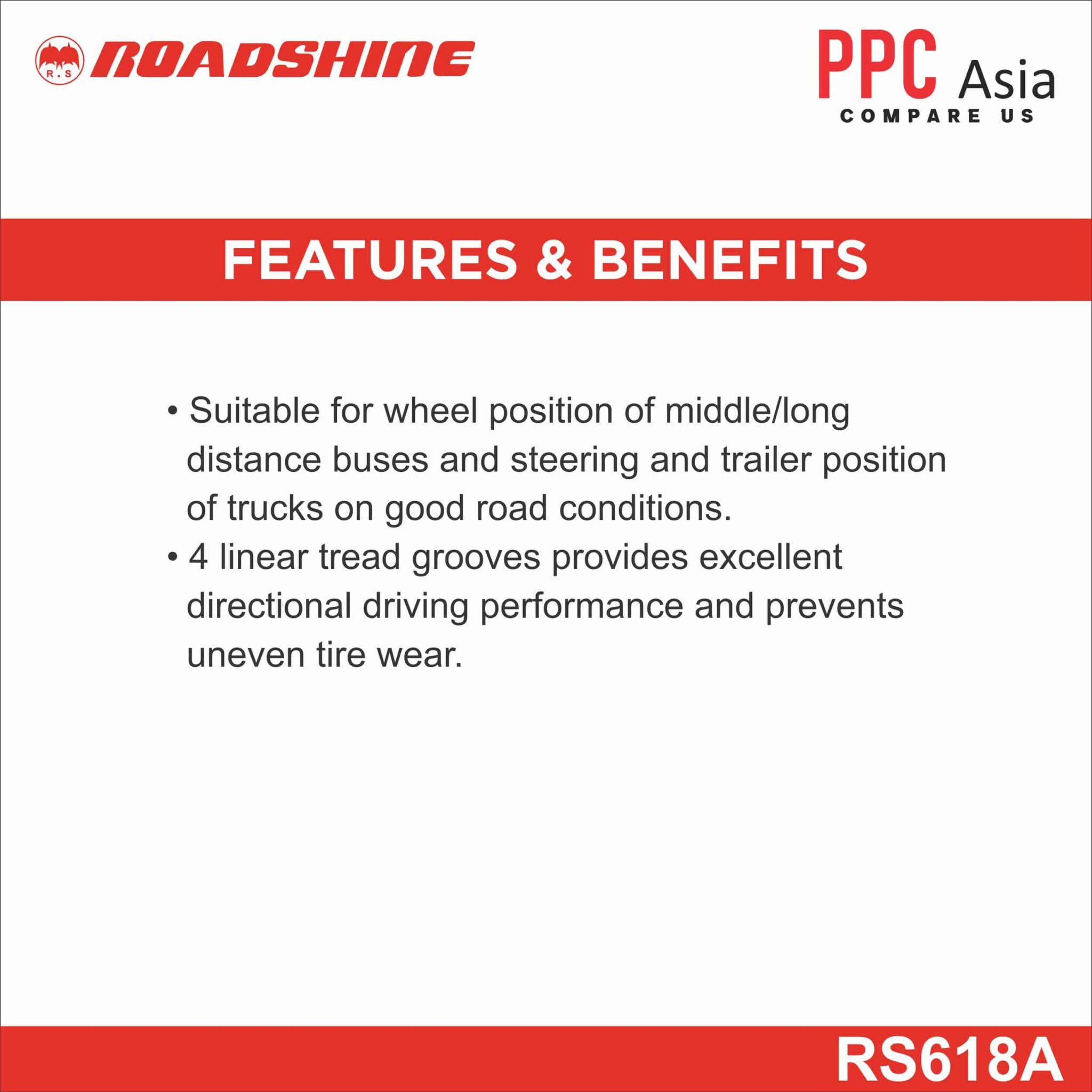 ロビンページ 2点 ROADSHINE RS618A 225/80 R17.5 16PR RIB (TUBELESS) - PPC Asia