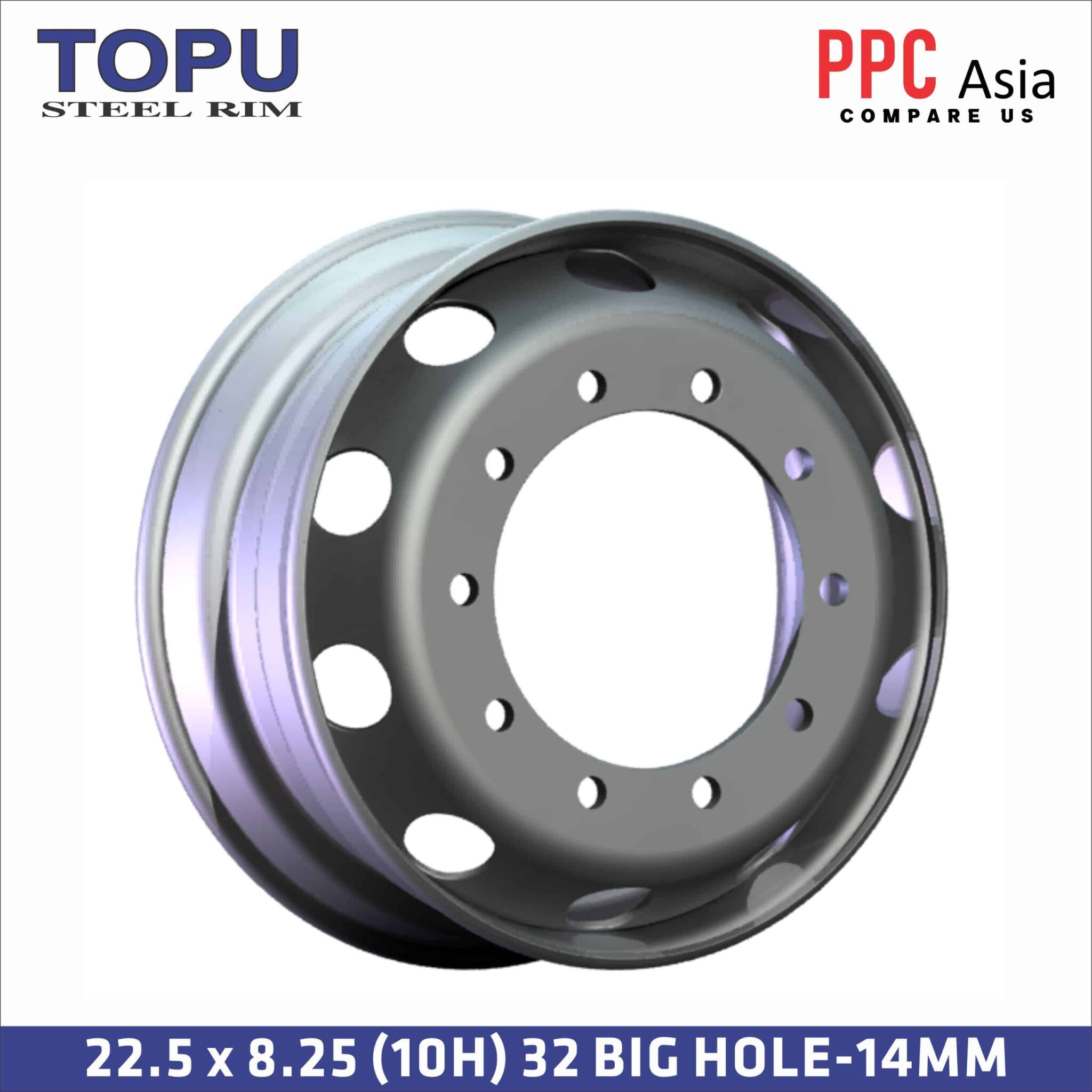 TOPU STEEL RIM 22.5 x 8.25 (10H) 32 BIG HOLE-14MM