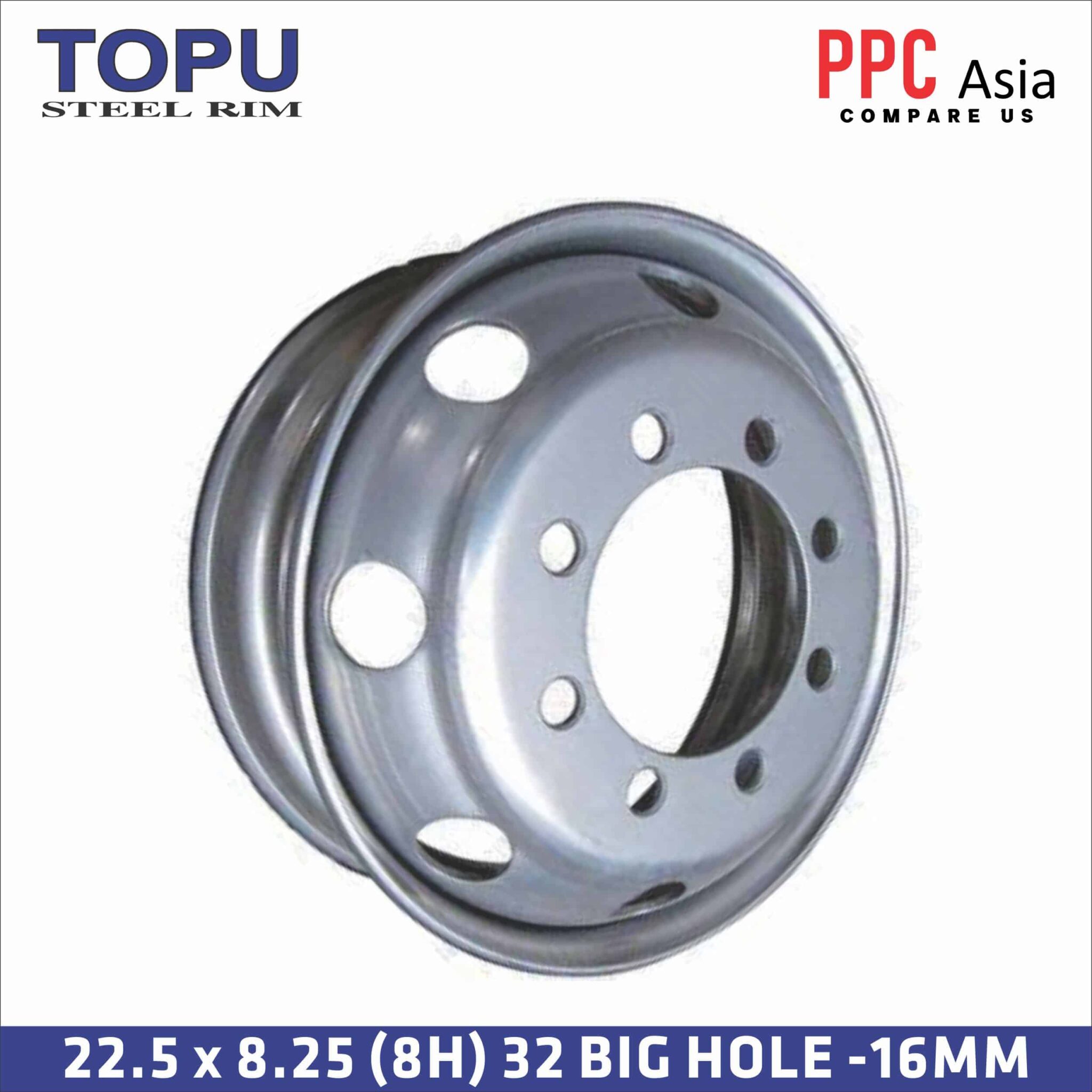 TOPU STEEL RIM 22.5 x 8.25 (8H) 32 BIG HOLE -16MM