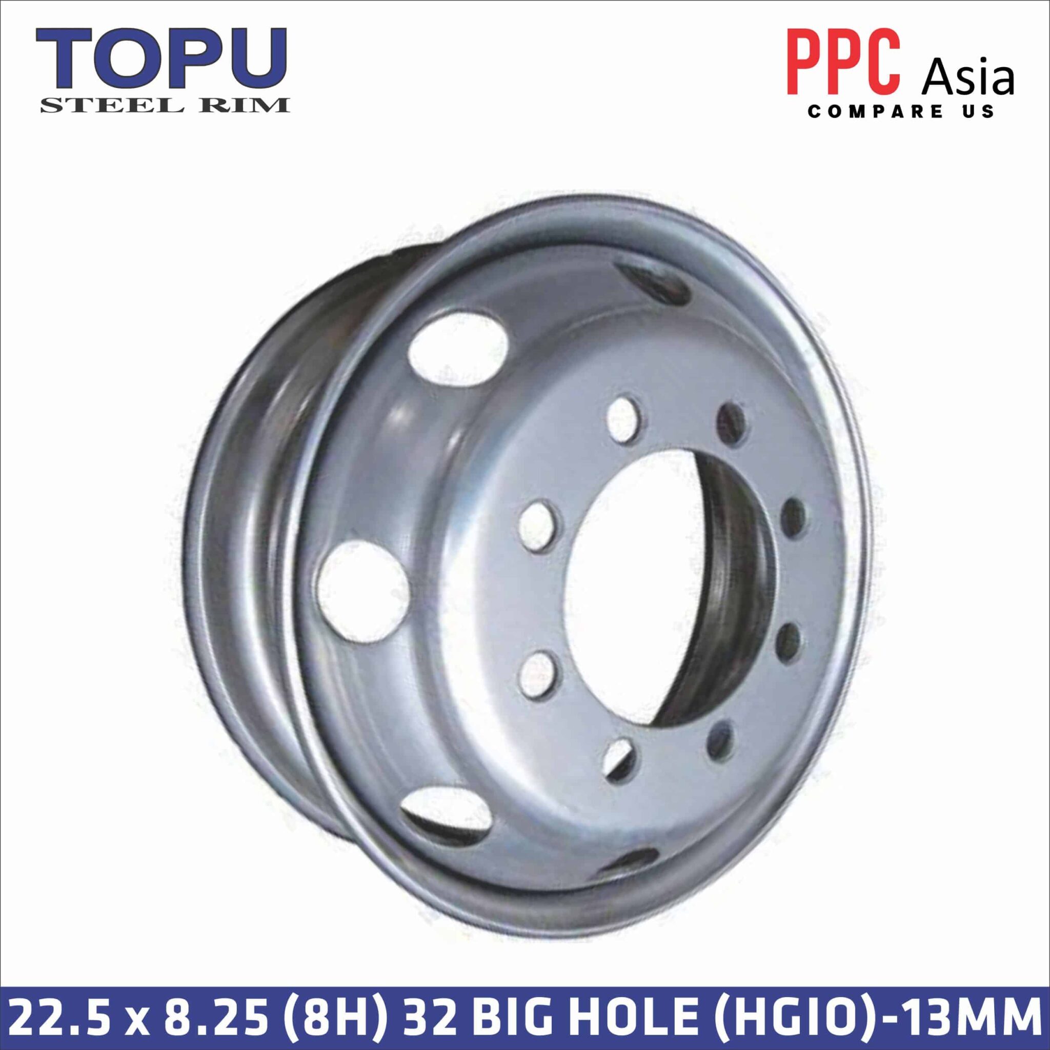 TOPU STEEL RIM 22.5 x 8.25 (8H) 32 BIG HOLE (HGIO)-13MM